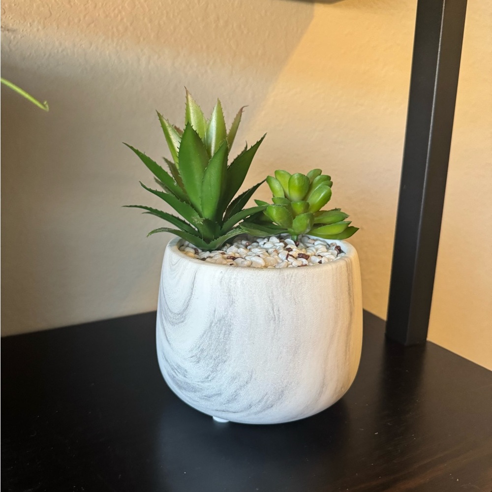 White and Green Faux Succulent Planter